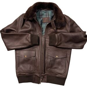 Satchel & Page Genuine Leather & Shearling Aviator Bomber Jacket (Never Worn)